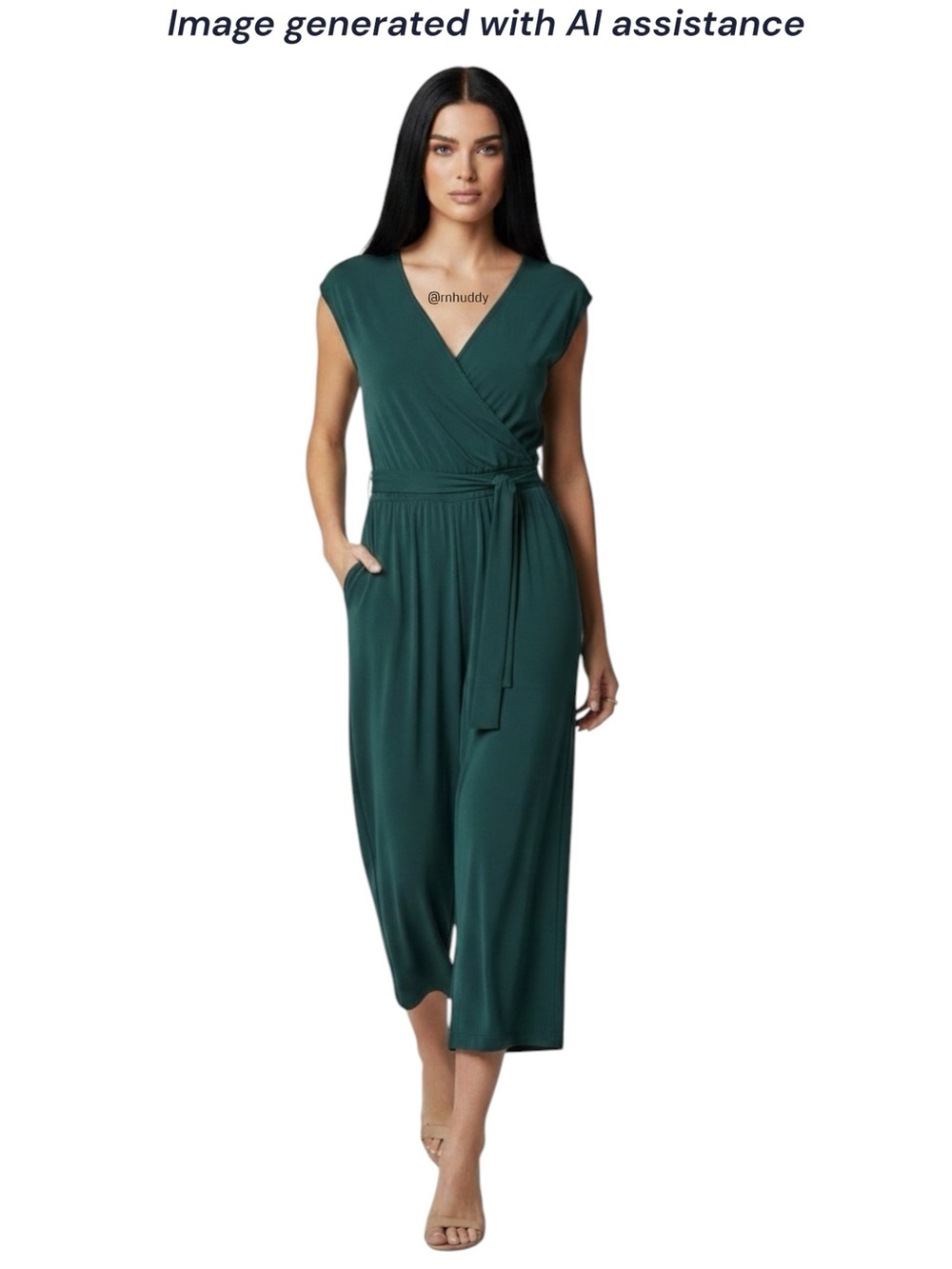 G by Giuliana petite L spruce green cropped jersey knit wide leg jumpsuit